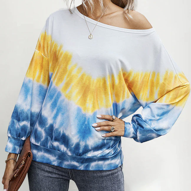 Women Fashion Casual Long Sleeve Round Neck Gradient Contrast Top
