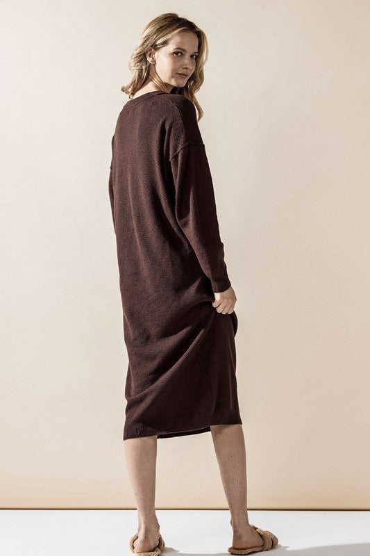 Comfy Button-front Soft Sweater Kint Midi Dress