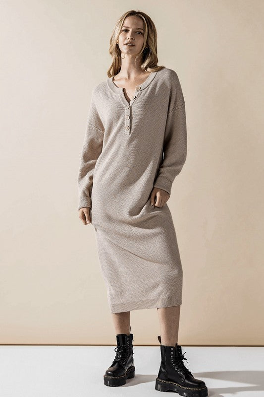 Comfy Button-front Soft Sweater Kint Midi Dress
