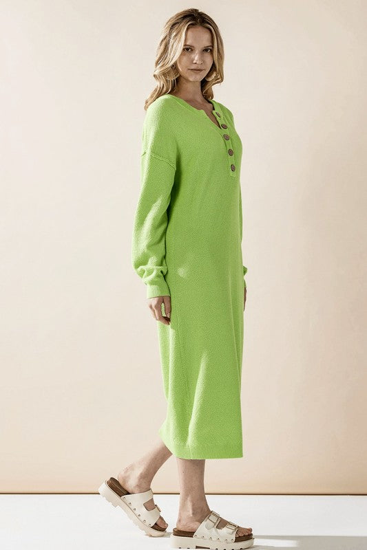 Comfy Button-front Soft Sweater Kint Midi Dress