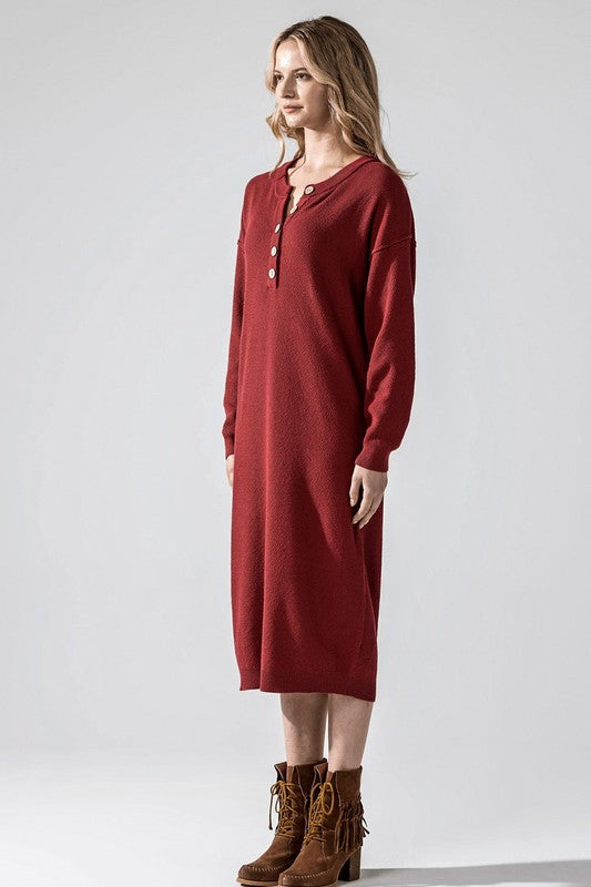 Comfy Button-front Soft Sweater Kint Midi Dress