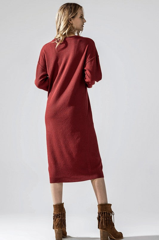 Comfy Button-front Soft Sweater Kint Midi Dress
