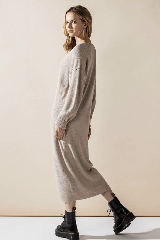 Comfy Button-front Soft Sweater Kint Midi Dress