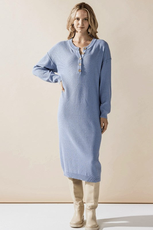 Comfy Button-front Soft Sweater Kint Midi Dress