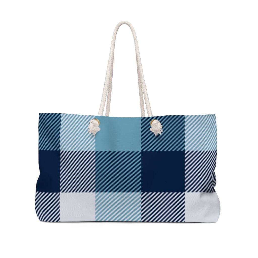 Weekender Tote Bag - Blue/white Plaid