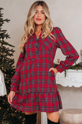 Plaid Ruffle Hem Collared Half-Button Mini Dress