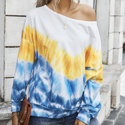Women Fashion Casual Long Sleeve Round Neck Gradient Contrast Top