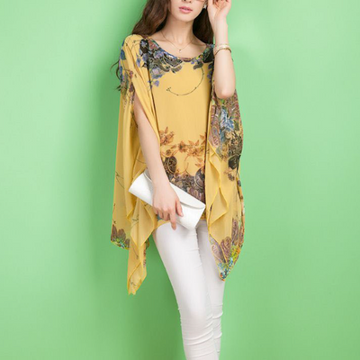 Womens Peony Batwing Chiffon Top