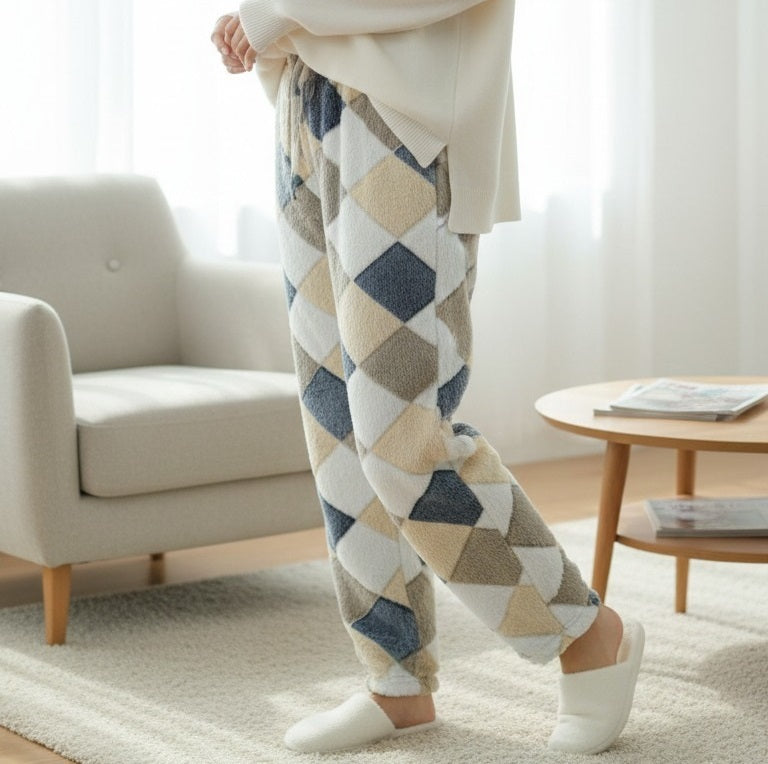Cozy Argyle Pattern Fleece Lounge Pants
